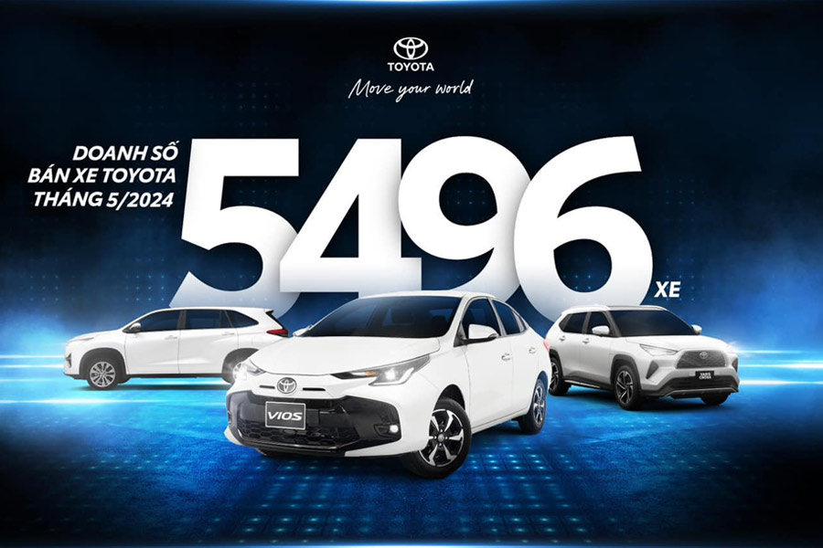 Doanh số bán xe Toyota tháng 5/2024: 5496 chiếc